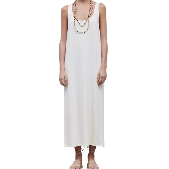 Zara Ecru Sleeveless Maxi Dress Round Neck Size Small - Picture 7 of 7